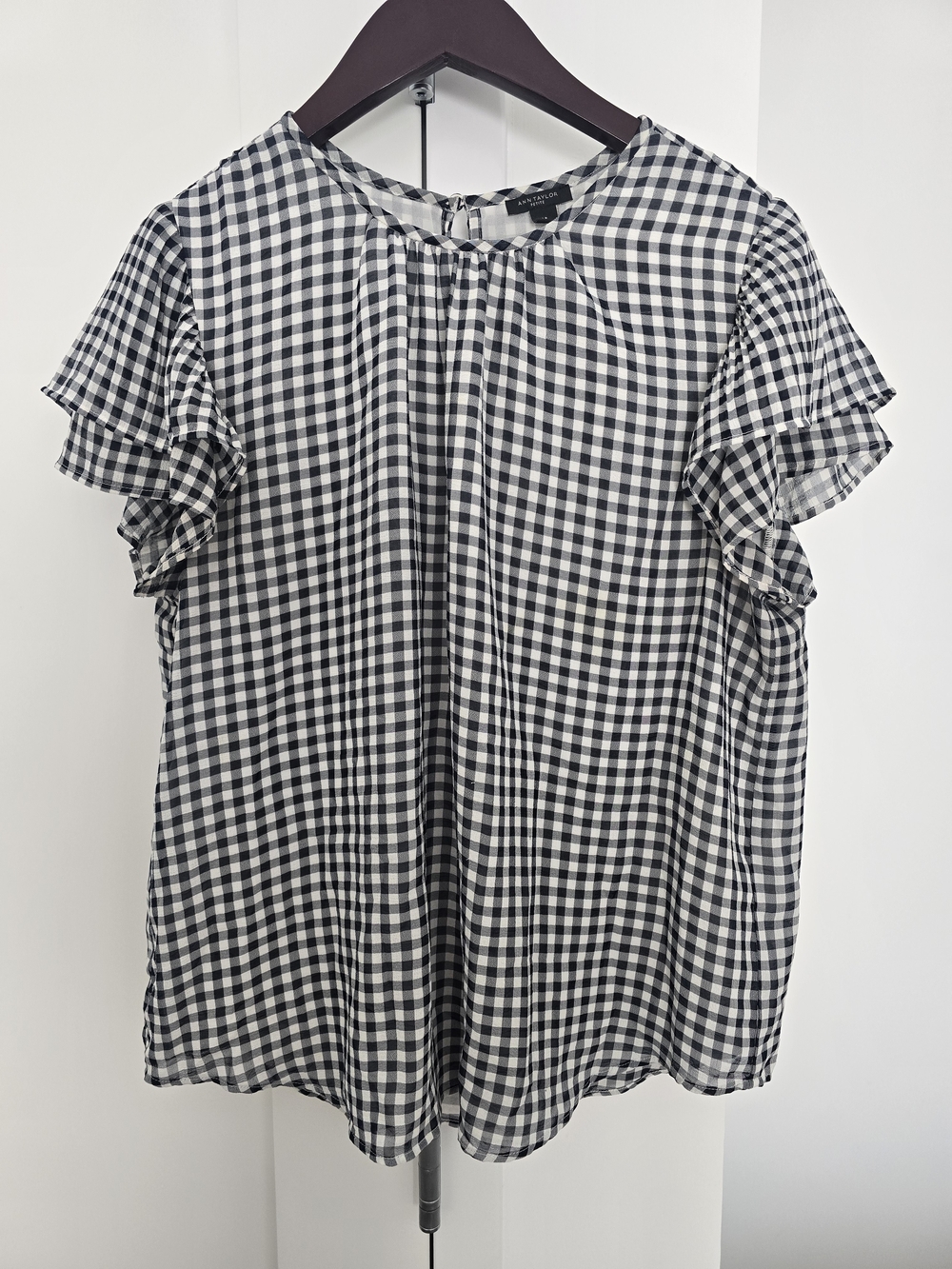 Black & White Gingham Ruffle Sleeve Women’s Top